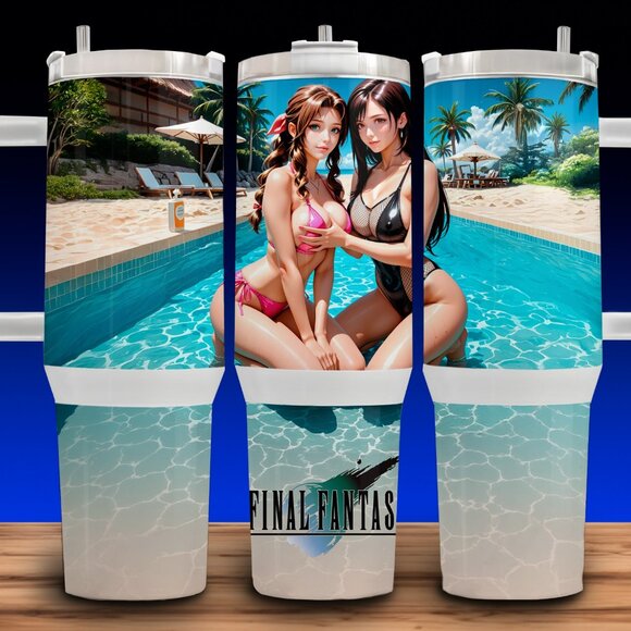 Final Fantasy 7 - Tifa Lockhart & Aerith Swimsuits Cup Mug Tumbler 40oz - Picture 1 of 4